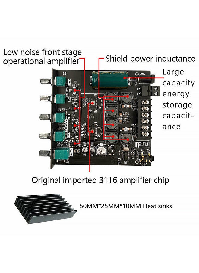 2.1 Channel BT Audio Amplifier Module AUX BT5.0 Audio Input Subwoofer   Left and Right Channel Output Sound Power Amplifier Board