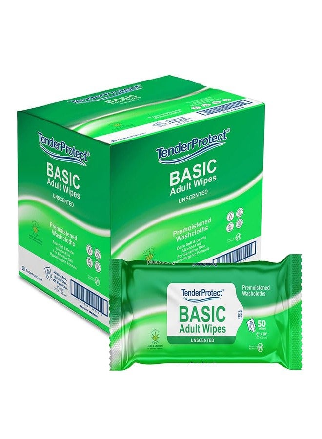 TenderProtect® Basic Adult Wipes, Large 8” x 10”, Super Soft Wash Cloths for Skin Cleansing, Everyday Wipes for Adults and Babies, Incontinence Care, Unscented & Hypoallergenic, 500 count(10pks of 50) - Image 1