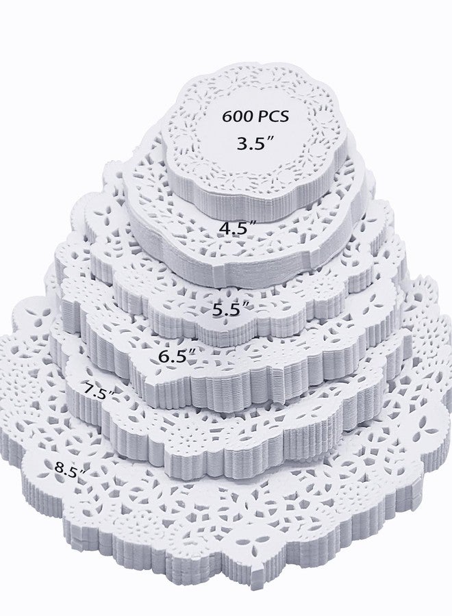 ZOENHOU 600 PCS Round Paper Doilies, 3.5, 4.5, 5.5, 6.5, 7.5, 8.5 Inch Lace Doily Paper, Bulk Round Decorative Paper Placemats for Desserts, Cakes - Image 1