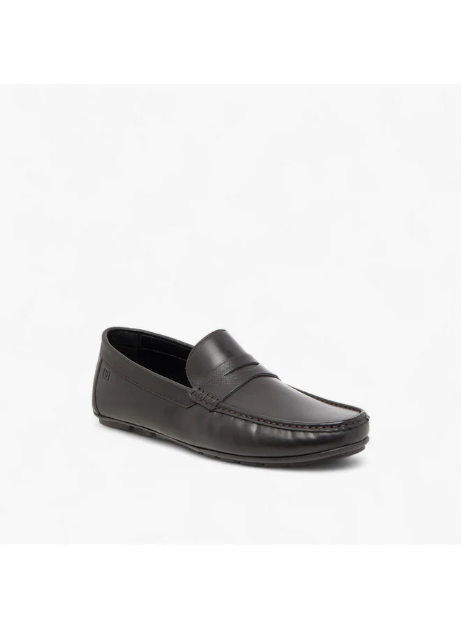 دوتشيني Men's Solid Slip-On Moccasins with Cut-Out Detail