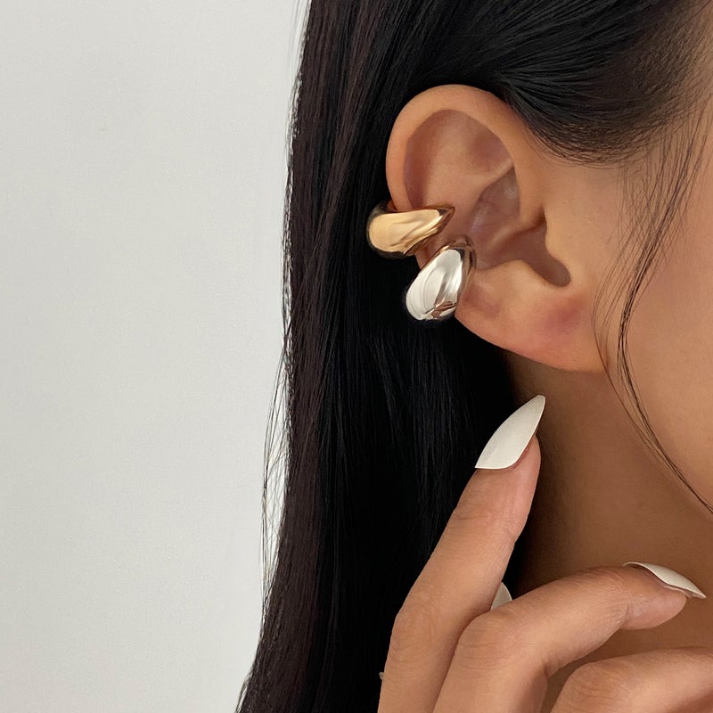SHIXIN European and American Cross-Border Jewelry: Elegant C-Shaped Bread Ear Clips, Simple Geometric Spiral Water Drop Open-Back Earrings - Image 1