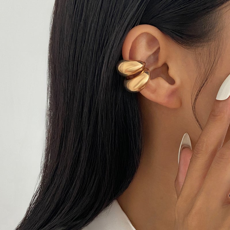 SHIXIN European and American Cross-Border Jewelry: Elegant C-Shaped Bread Ear Clips, Simple Geometric Spiral Water Drop Open-Back Earrings - Image 3