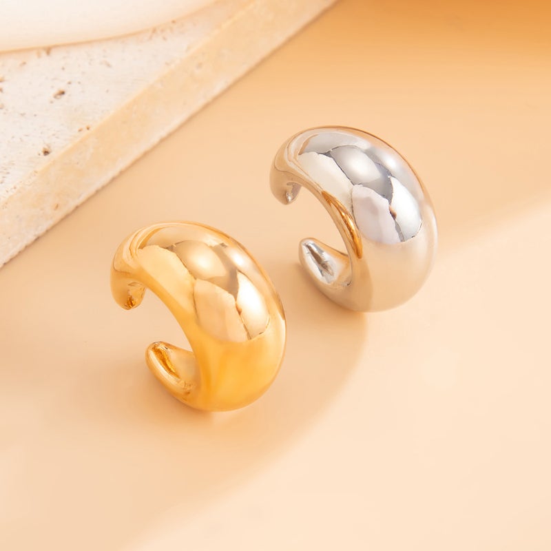 SHIXIN European and American Cross-Border Jewelry: Elegant C-Shaped Bread Ear Clips, Simple Geometric Spiral Water Drop Open-Back Earrings - Image 4