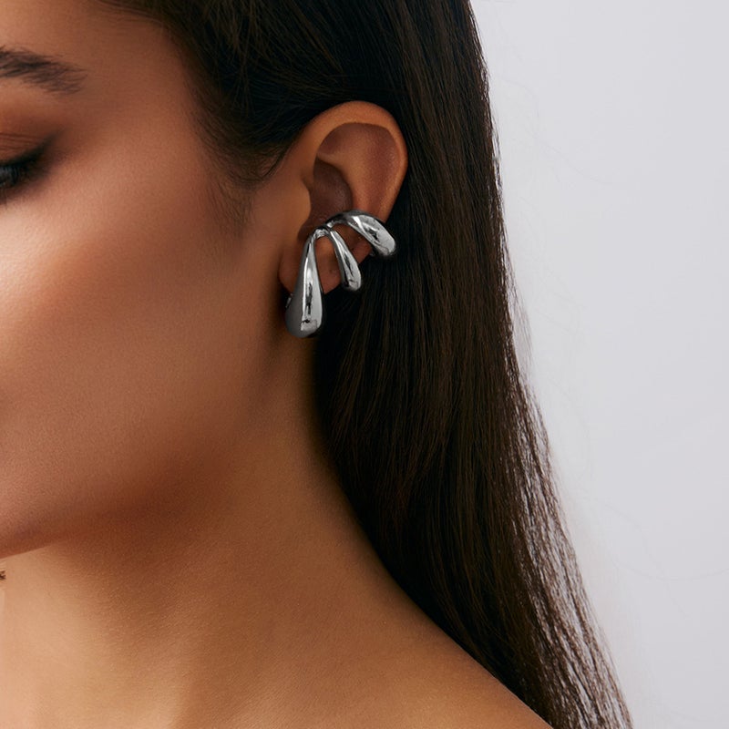 SHIXIN European and American Cross-Border Jewelry: Elegant C-Shaped Bread Ear Clips, Simple Geometric Spiral Water Drop Open-Back Earrings - Image 2