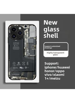 Circuit Board Phone Case For 13 14promax Creative 12 Cool 15 Model Glass Case Funny Digital Computer IPhone Protective Cover-Color:High Permeability Glass Shell-graphite Black -1042-Applicable Model