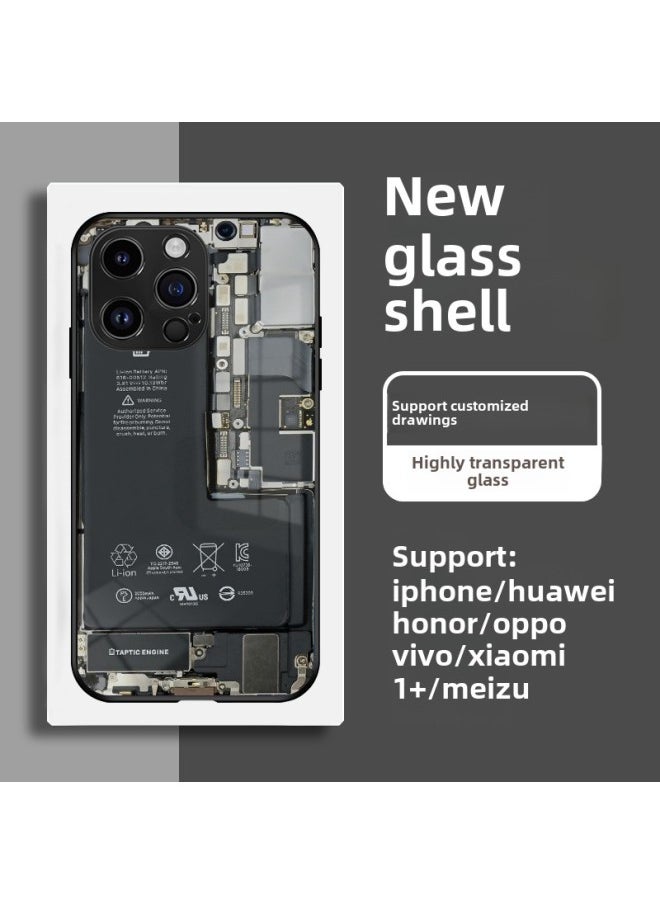 Generic - Circuit Board Phone Case For 13 14promax Creative 12 Cool 15 Model Glass Case Funny Digital Computer IPhone Protective Cover-Color:High Permeability Glass Shell-graphite Black -1042-Applicable Model - Image 1
