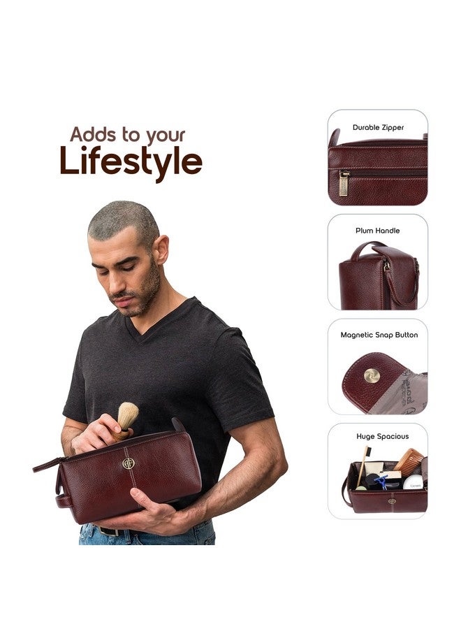 Hammonds Flycatcher Genuine Leather Toiletry Bag for Men and Women - Travel Organizer Pouch, Shaving Kit Bag for Men, Cosmetic Organizer Bag, Toiletry Pouch for Men with Multiple Pockets - Brown - Image 3