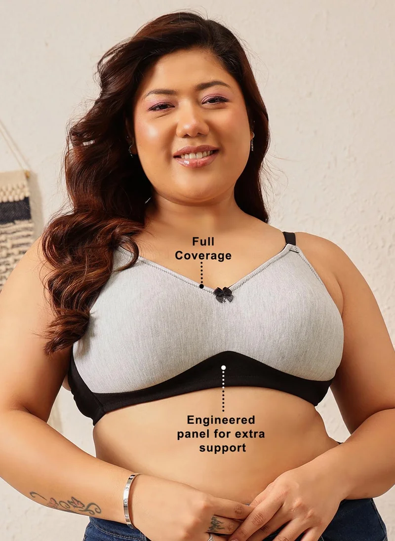 كلوفيا Clovia Non-Padded Non-Wired Full Coverage Spacer Cup T-shirt Bra in Grey Melange - Cotton