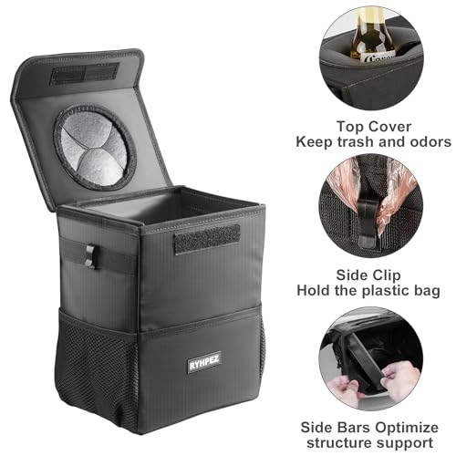 Ryhpez Car Trash Can with Lid - Leakproof Garbage Bin Car Organizer Bag, Foldable Vehicle Trash Bin with Structure Support, Automotive Truck Accessories for Women & Men (2 Gallon/7.5L) - Image 3