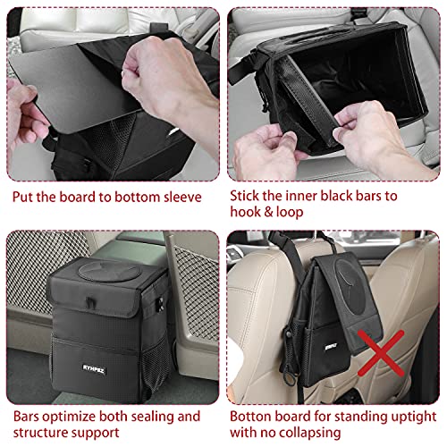Ryhpez Car Trash Can with Lid - Leakproof Garbage Bin Car Organizer Bag, Foldable Vehicle Trash Bin with Structure Support, Automotive Truck Accessories for Women & Men (2 Gallon/7.5L) - Image 2