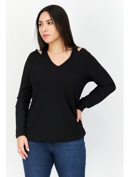 Cooper & Ella Women V Neck Long Sleeve Textured Top, Black  - Image 1