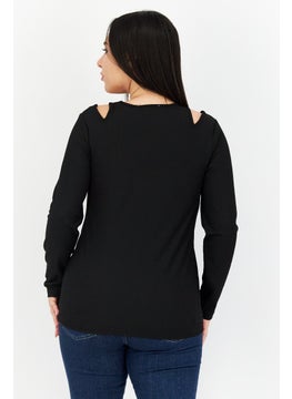 Cooper & Ella Women V Neck Long Sleeve Textured Top, Black  - Image 3