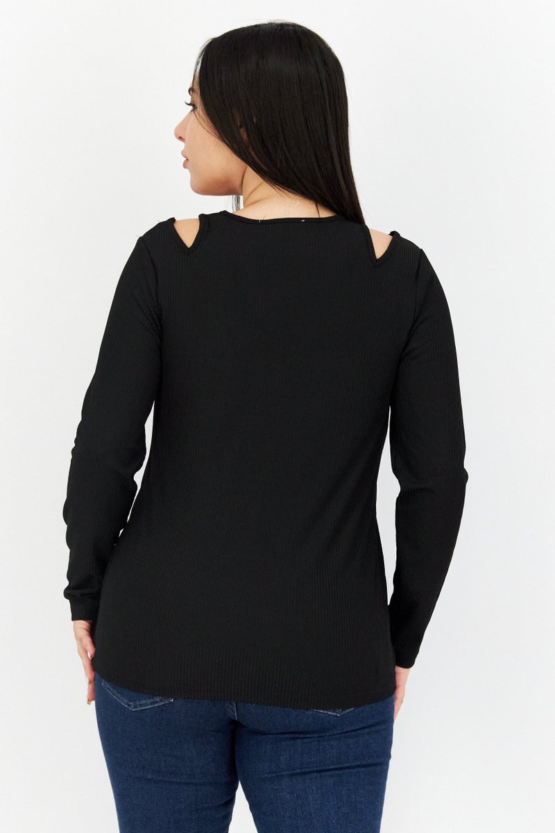 Cooper & Ella بلوزة نسائية بأكمام طويلة على شكل حرف V، سوداء - Image 3