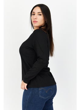 Cooper & Ella Women V Neck Long Sleeve Textured Top, Black  - Image 2