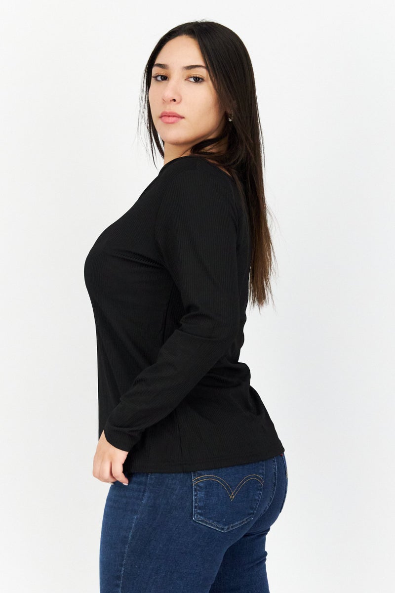 Cooper & Ella بلوزة نسائية بأكمام طويلة على شكل حرف V، سوداء - Image 2