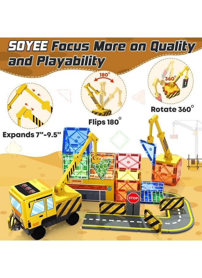 Soyee Magnetic Tiles Magnetic Construction Set with 2 Cranes Boys Toys for Ages 3-5 5-7 8-10 Building Toys Includes Crane, Road Tracks, Train, Train Tracks, Dolls, Car Toy, Traffic Lights and Stations  - Image 5