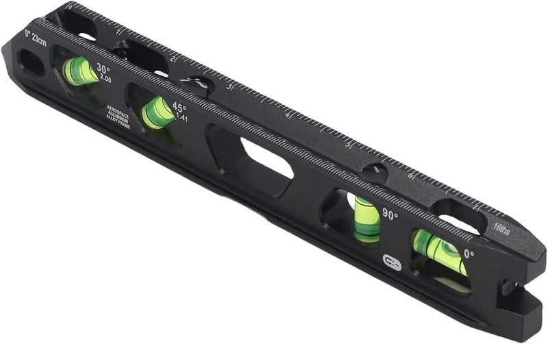 Sorandy 9 Inch Cast Aluminum Bubble Level Ruler, Magnetic Level Tool, Pipe Conduit Measurement Tool with 4 Bubble Vials 0, 30, 45, 90, Ideal for Measurement Applications - Image 5
