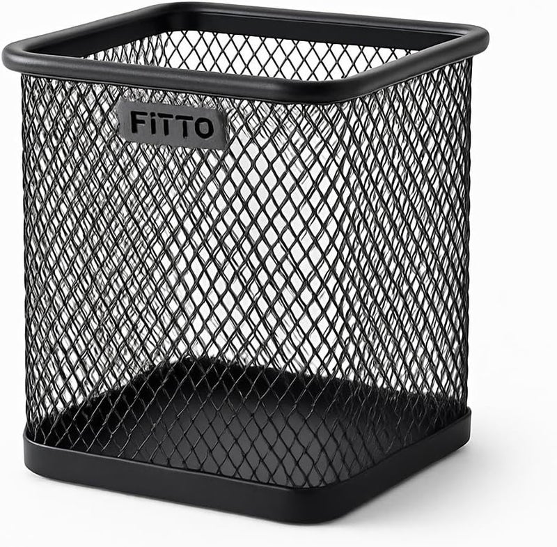 Fitto Square Pen Holder 10x8cm Black Desk Organizer for Office & Home - Image 1