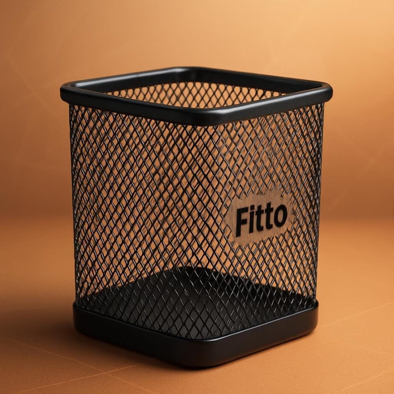 Fitto Square Pen Holder 10x8cm Black Desk Organizer for Office & Home - Image 3