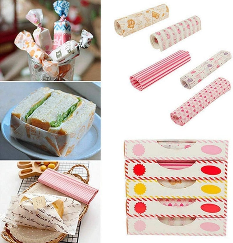 YLmeet 50 sheets of wax paper Food picnic paper Disposable food wrapping paper Oil-proof paper Food paper liner Plastic food basket wrapping tissue paper (Stamp) - Image 5