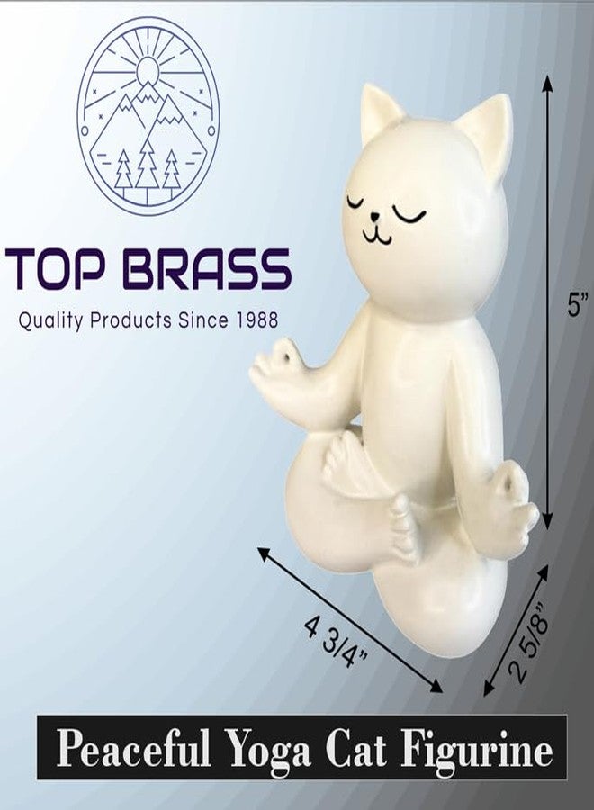 Top Brass Yoga Cat Figurine - Playful White Resin Zen Kitty Statue for Home Meditation Décor, Fun Gift for Pet Lovers & Yogis - Image 2