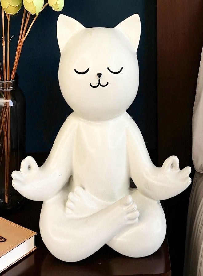 Top Brass Yoga Cat Figurine - Playful White Resin Zen Kitty Statue for Home Meditation Décor, Fun Gift for Pet Lovers & Yogis - Image 3