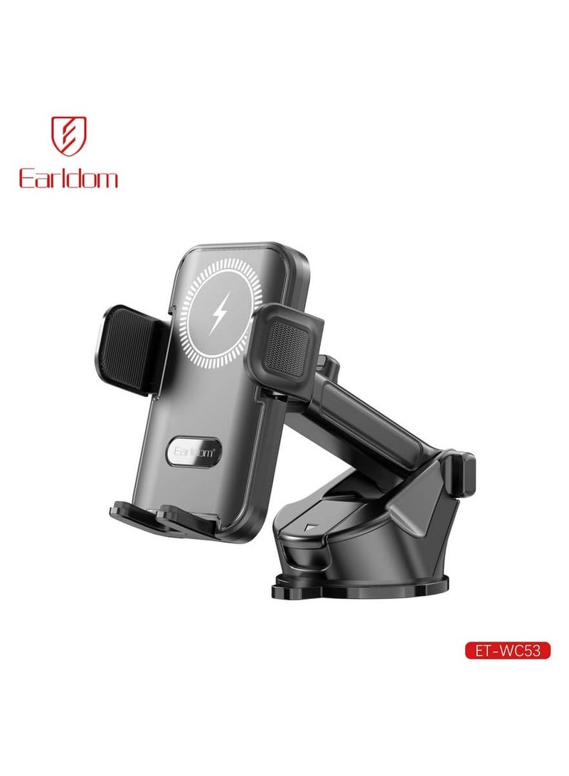 Earldom WC53 15W Car Holder Sliding with Wireless Charging with Dashboard Mount Black - Image 1
