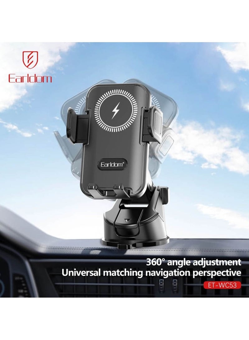 Earldom WC53 15W Car Holder Sliding with Wireless Charging with Dashboard Mount Black - Image 2