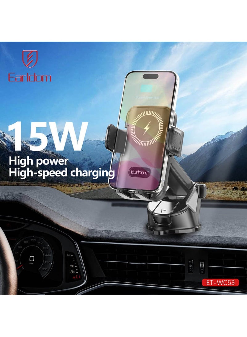 Earldom WC53 15W Car Holder Sliding with Wireless Charging with Dashboard Mount Black - Image 3