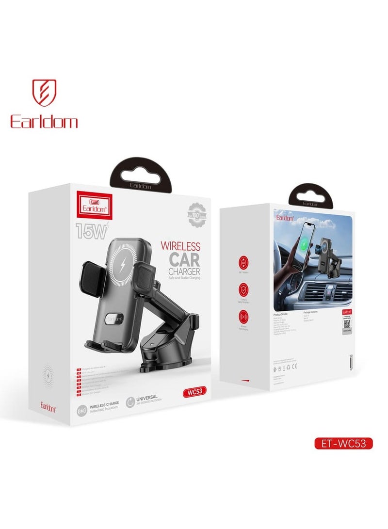 Earldom WC53 15W Car Holder Sliding with Wireless Charging with Dashboard Mount Black - Image 4