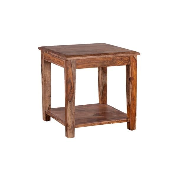 IThree Solid sheesham Wood Sitting Stool 15 Inches for Home Wooden Square Stool Sheesham Wood Table for Bedroom Outdoor Office Multipurpose use in Natural Finish - Image 1