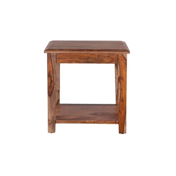 IThree Solid sheesham Wood Sitting Stool 15 Inches for Home Wooden Square Stool Sheesham Wood Table for Bedroom Outdoor Office Multipurpose use in Natural Finish - Image 3