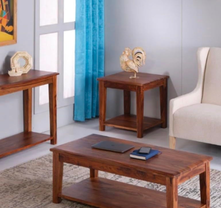 IThree Solid sheesham Wood Sitting Stool 15 Inches for Home Wooden Square Stool Sheesham Wood Table for Bedroom Outdoor Office Multipurpose use in Natural Finish - Image 2