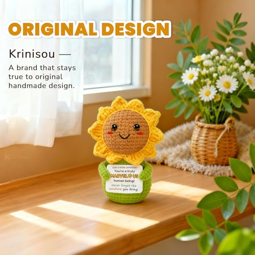 Krinisou Thinking of You Sunflower Gift for Women – Crochet Sun Flower “You’re Marvelous”, Positive Affirmation Desk Decor, Uplifting Cheer Up & Encouragement Gift for Best Friend or Coworker - Image 2
