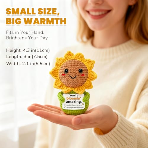 Krinisou Thinking of You Sunflower Gift for Women – Crochet Sun Flower “You’re Marvelous”, Positive Affirmation Desk Decor, Uplifting Cheer Up & Encouragement Gift for Best Friend or Coworker - Image 4