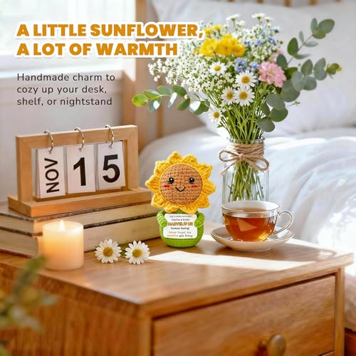 Krinisou Thinking of You Sunflower Gift for Women – Crochet Sun Flower “You’re Marvelous”, Positive Affirmation Desk Decor, Uplifting Cheer Up & Encouragement Gift for Best Friend or Coworker - Image 5
