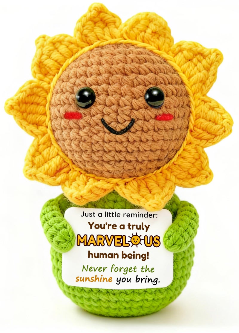 Krinisou Thinking of You Sunflower Gift for Women – Crochet Sun Flower “You’re Marvelous”, Positive Affirmation Desk Decor, Uplifting Cheer Up & Encouragement Gift for Best Friend or Coworker - Image 1