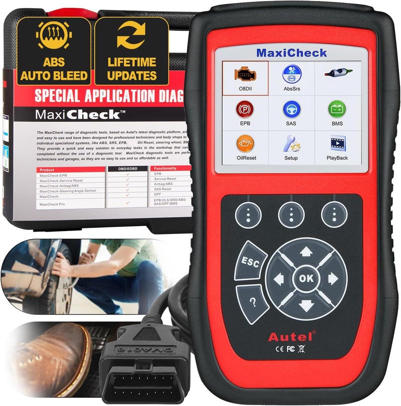 Autel MaxiCheck PRO Auto Bleed Scan Tool for ABS Brake Bleeding OBD2 ABS SRS Diagnostic Scanner Oil Reset BMS EPB Airbag SAS Services for Specific Vehicles Up to 2015 Lifetime Free Updates