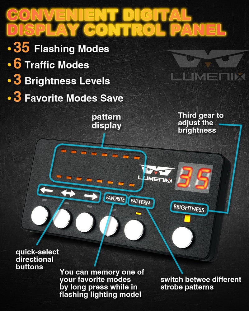 LUMENIX 2PCS 70 Inch Emergency Strobe Lights Strip LED Running Board Flexible Lights Bar Flashing Warning Hazard Safety Side Light for Construction Vehicles Tow Work Trucks Pickups - White Amber - Image 4
