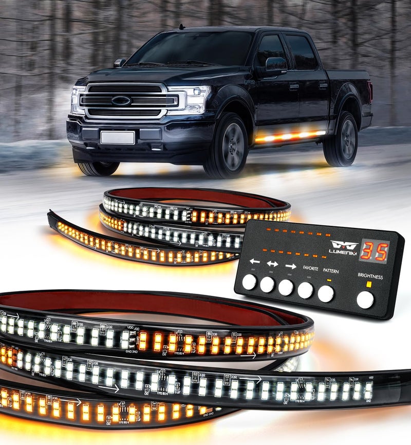 LUMENIX 2PCS 70 Inch Emergency Strobe Lights Strip LED Running Board Flexible Lights Bar Flashing Warning Hazard Safety Side Light for Construction Vehicles Tow Work Trucks Pickups - White Amber - Image 1