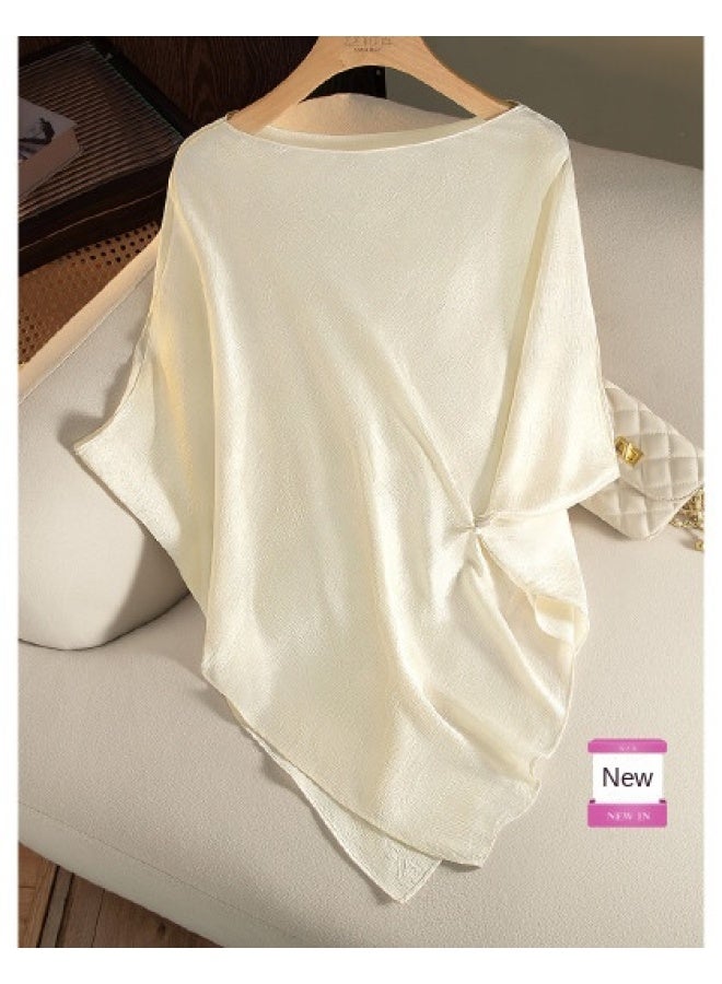 Cypress House Solid Color Loose Satin Shirt】2025 Summer New Women's Fashion Minimalist Elegant Blouse With Plus Sizes - Image 1