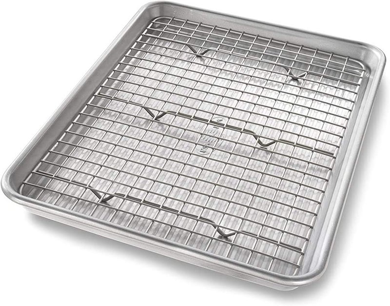 USA Pan Bakeware Quarter Sheet Baking Pan and Bakeable Nonstick Cooling Rack Set, Metal - Image 1