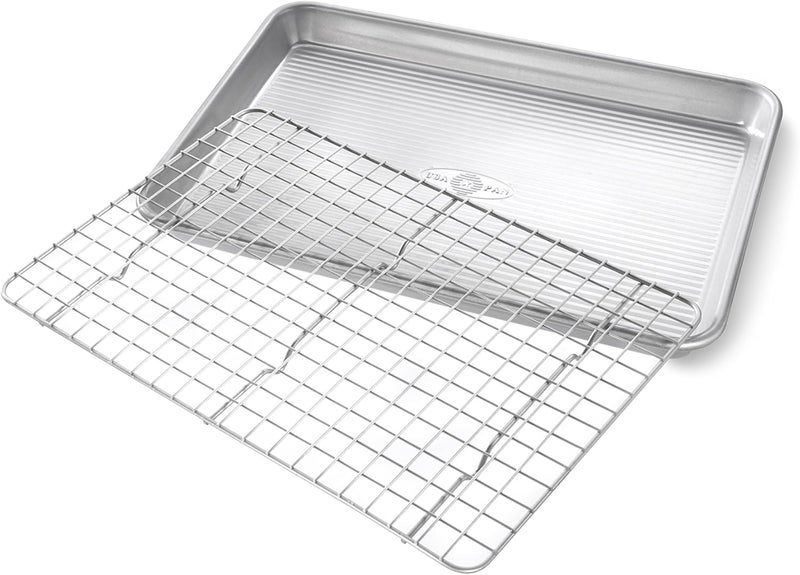 USA Pan Bakeware Quarter Sheet Baking Pan and Bakeable Nonstick Cooling Rack Set, Metal - Image 2