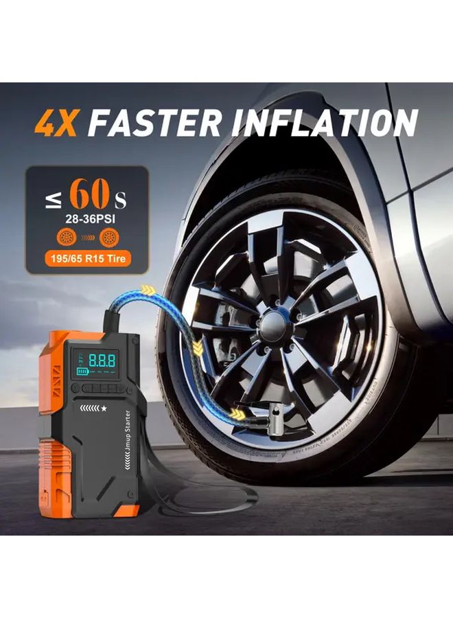 9 In 1 Black Orange Car Emergency Jump Starter Air Compressor 5000A Power Pack 150PSI Tire Inflator - Image 3