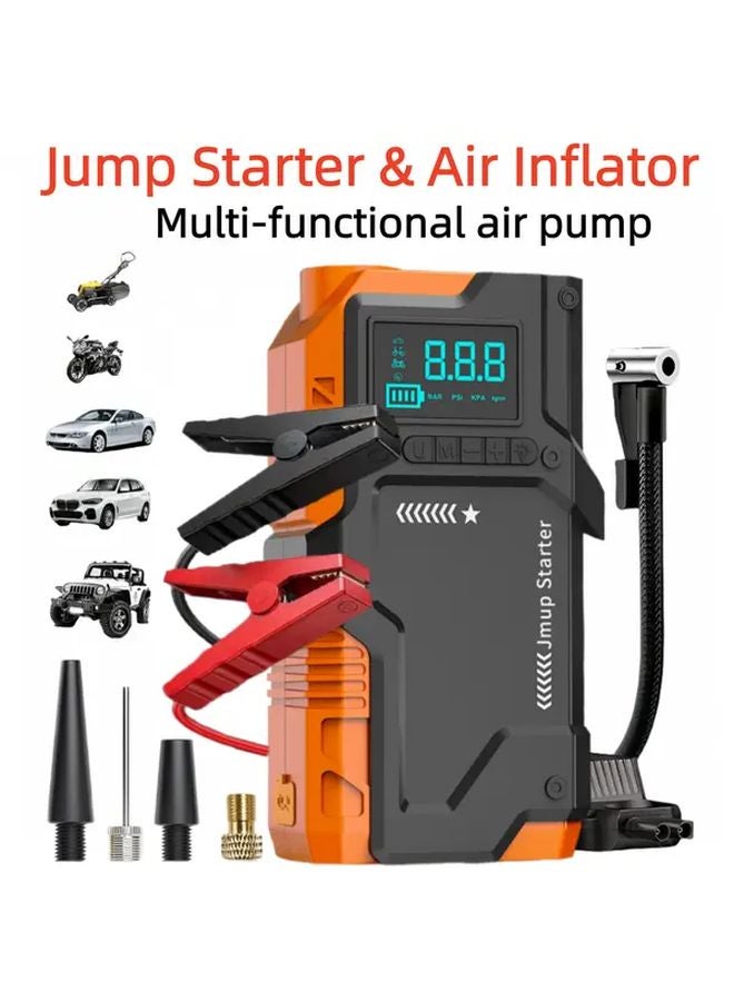 9 In 1 Black Orange Car Emergency Jump Starter Air Compressor 5000A Power Pack 150PSI Tire Inflator - Image 2