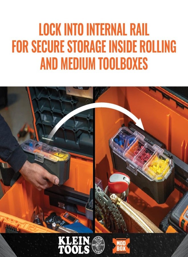 KLEIN TOOLS 54815MB MODbox Parts Bin, Modular Tool Storage System Side Mounting Accessory, Easy One-Handed Attachment, Clear Lid - Image 5