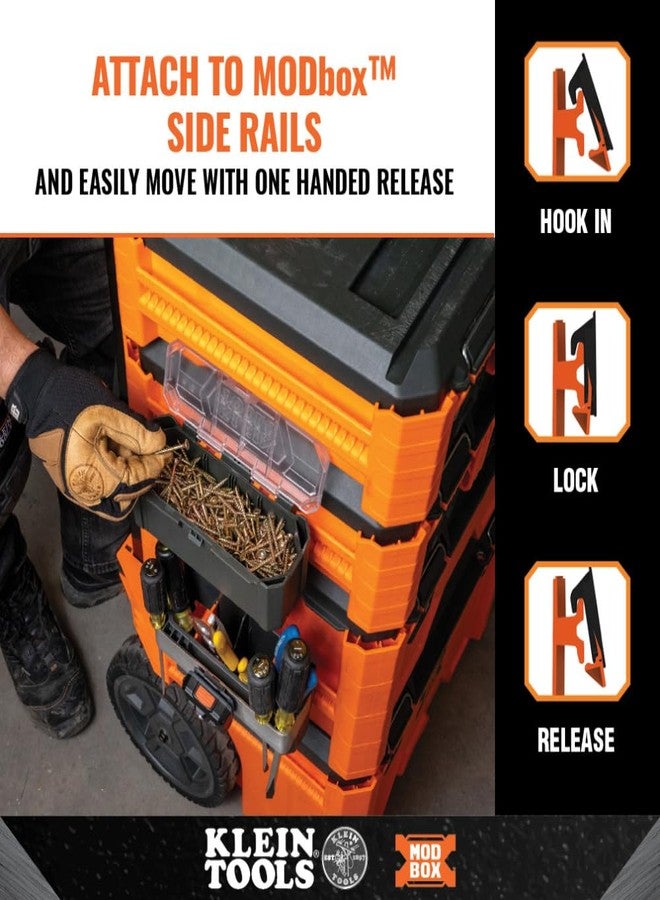 KLEIN TOOLS 54815MB MODbox Parts Bin, Modular Tool Storage System Side Mounting Accessory, Easy One-Handed Attachment, Clear Lid - Image 3