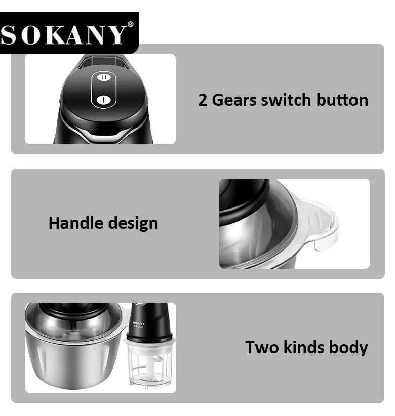 Sokany 400W Kibbeh Maker, 2 Jars (2L Stainless Steel + 7L Acrylic), 2 Speeds, SK-06028N - Image 3