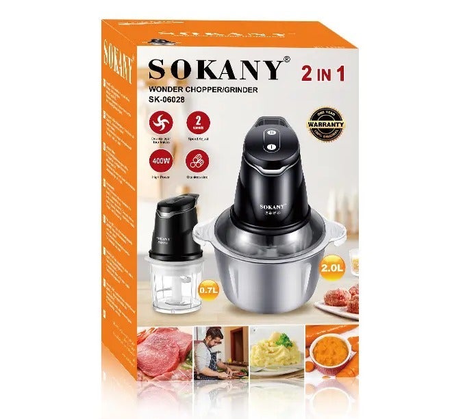 Sokany 400W Kibbeh Maker, 2 Jars (2L Stainless Steel + 7L Acrylic), 2 Speeds, SK-06028N - Image 2