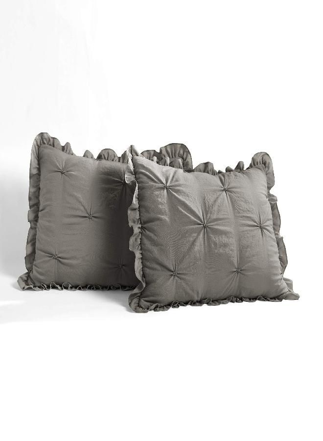 Lush Decor Lush Decor Ravello Pintuck Ruffle Skirt Bedspread Vintage Chic Farmhouse Style Lightweight 3 Piece Set, Queen, Dark Gray  - Image 2